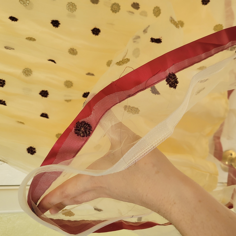 TULLE SKIRT FROM INDIA Elegant Polka Dot Skirt in Cream and Burgundy DRAWSTRING - Picture 5 of 16